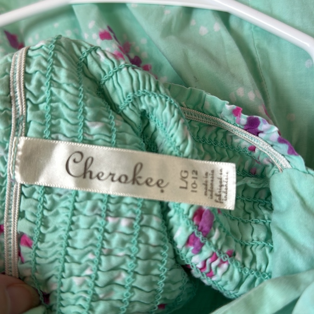 Cherokee mint green dress with smocking size 10/12 large - Picture 7 of 9